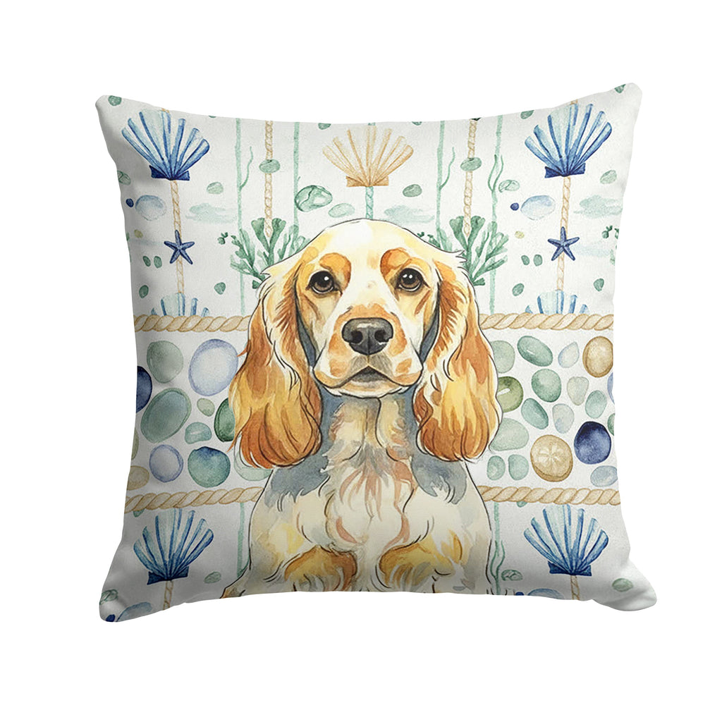 Lemon Roan English Cocker Spaniel Coastal Sea Glass Decorative Throw Pillow 18x18 Indoor Outdoor Accent Cushion, Fabric Cover with Insert for Sofa, Bed, Porch & Living Room
