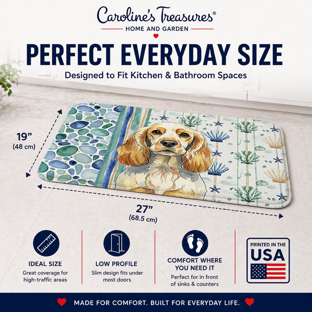 Lemon Roan English Cocker Spaniel Coastal Sea Glass Memory Foam Kitchen Mat Machine Washable Anti-Fatigue Cushion Comfort Bath or Kitchen Rug