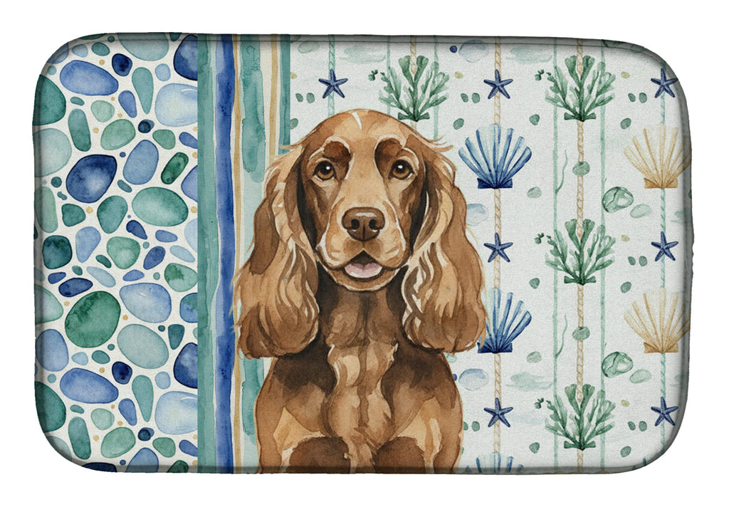 Liver English Cocker Spaniel Coastal Sea Glass Dish Drying Mat Absorbent Dish Drying Mat Pad for Kitchen Counter Dish Drainer Mat for Countertop, 14 x 21", Multicolor