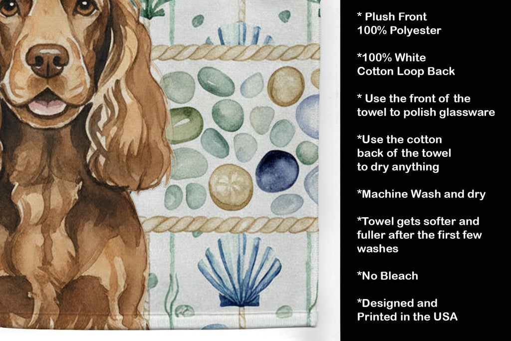 Liver English Cocker Spaniel Coastal Sea Glass Kitchen Towel Velour Plush Front and Cotton Loop Back Machine Washable