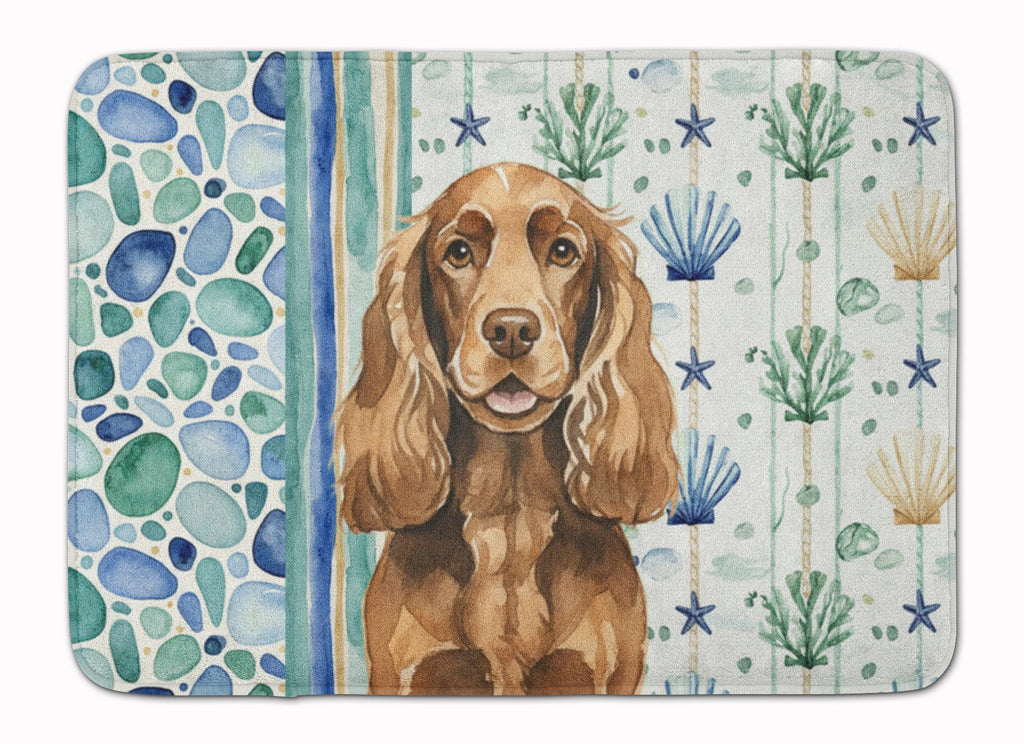 Liver English Cocker Spaniel Coastal Sea Glass Memory Foam Kitchen Mat Machine Washable Anti-Fatigue Cushion Comfort Bath or Kitchen Rug