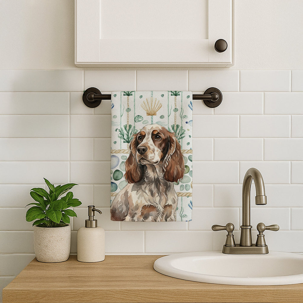 Liver Roan English Cocker Spaniel Coastal Sea Glass Kitchen Towel Velour Plush Front and Cotton Loop Back Machine Washable