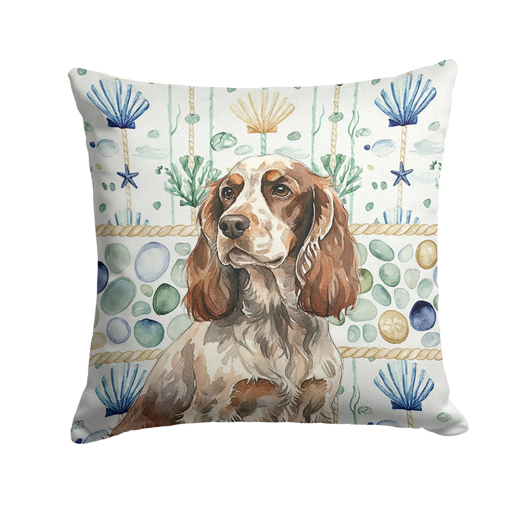 Liver Roan English Cocker Spaniel Coastal Sea Glass Decorative Throw Pillow 18x18 Indoor Outdoor Accent Cushion, Fabric Cover with Insert for Sofa, Bed, Porch & Living Room