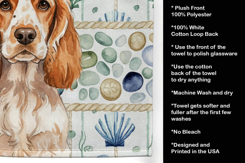 Orange Roan English Cocker Spaniel Coastal Sea Glass Kitchen Towel Velour Plush Front and Cotton Loop Back Machine Washable