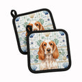 Orange Roan English Cocker Spaniel Coastal Sea Glass Pot Holder Set of 2 Heat Resistant Quilted Hot Pads 7.5 x 7.5 Inch, Insulated Kitchen Trivets for Cooking & Baking