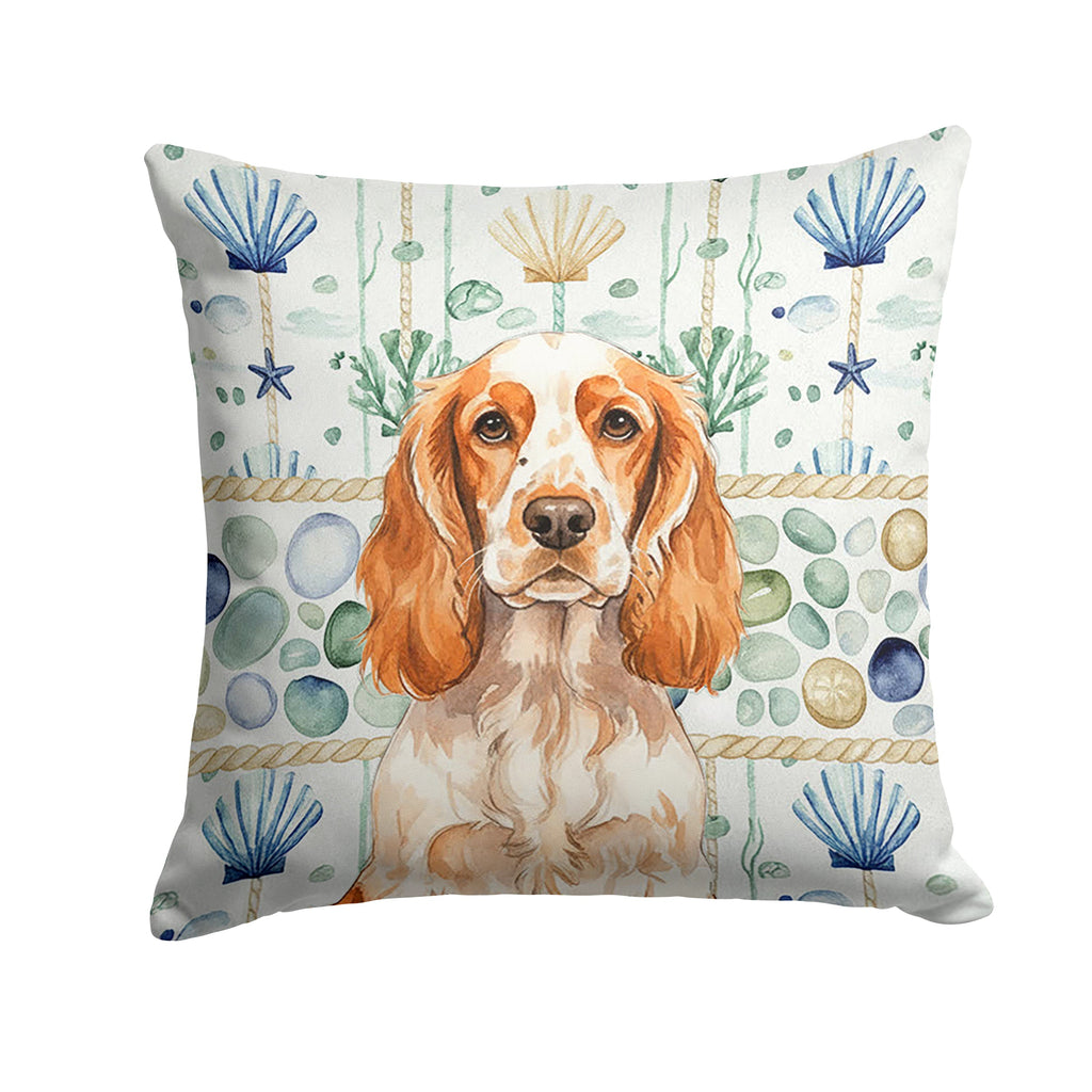 Orange Roan English Cocker Spaniel Coastal Sea Glass Decorative Throw Pillow 18x18 Indoor Outdoor Accent Cushion, Fabric Cover with Insert for Sofa, Bed, Porch & Living Room