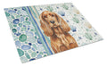 Red English Cocker Spaniel Coastal Sea Glass Cutting Board Tempered Glass Kitchen Cutting Surface, Heat Resistant Chopping, Non-Slip Feet, Food Prep & Serving