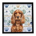 Red English Cocker Spaniel Coastal Sea Glass Framed Metal Print Bathroom, Kitchen, Office, Home Decor Wall Art Ready to Hang, Square, 8X8