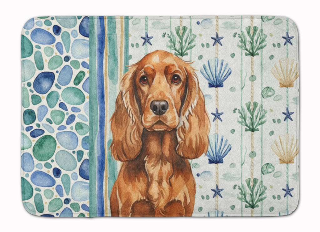 Red English Cocker Spaniel Coastal Sea Glass Memory Foam Kitchen Mat Machine Washable Anti-Fatigue Cushion Comfort Bath or Kitchen Rug
