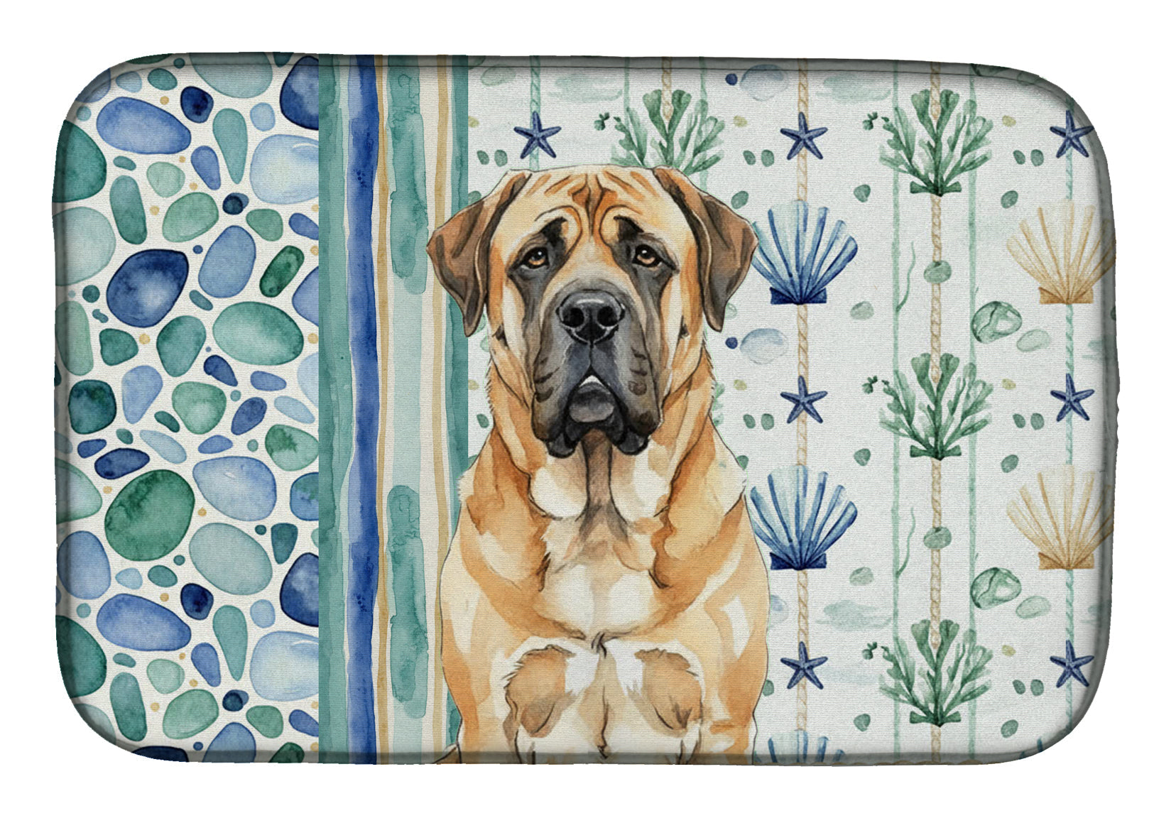 Apricot English Mastiff Coastal Sea Glass Dish Drying Mat Absorbent Dish Drying Mat Pad for Kitchen Counter Dish Drainer Mat for Countertop, 14 x 21", Multicolor