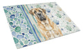 Apricot English Mastiff Coastal Sea Glass Cutting Board Tempered Glass Kitchen Cutting Surface, Heat Resistant Chopping, Non-Slip Feet, Food Prep & Serving