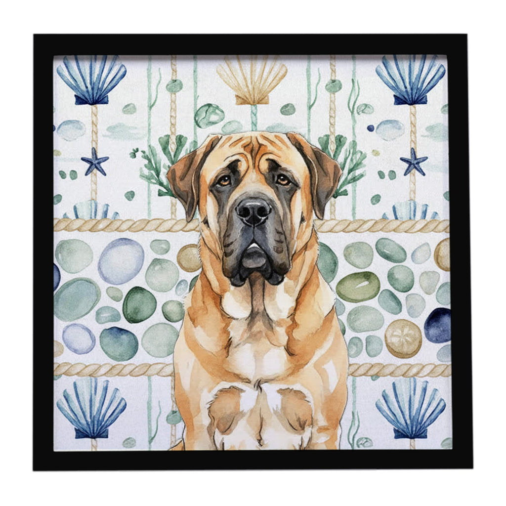 Apricot English Mastiff Coastal Sea Glass Framed Metal Print Bathroom, Kitchen, Office, Home Decor Wall Art Ready to Hang, Square, 8X8