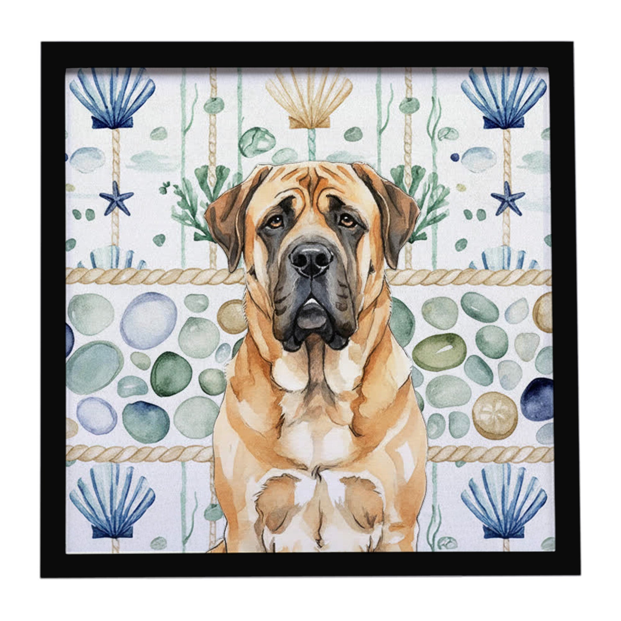 Apricot English Mastiff Coastal Sea Glass Framed Metal Print Bathroom, Kitchen, Office, Home Decor Wall Art Ready to Hang, Square, 8X8