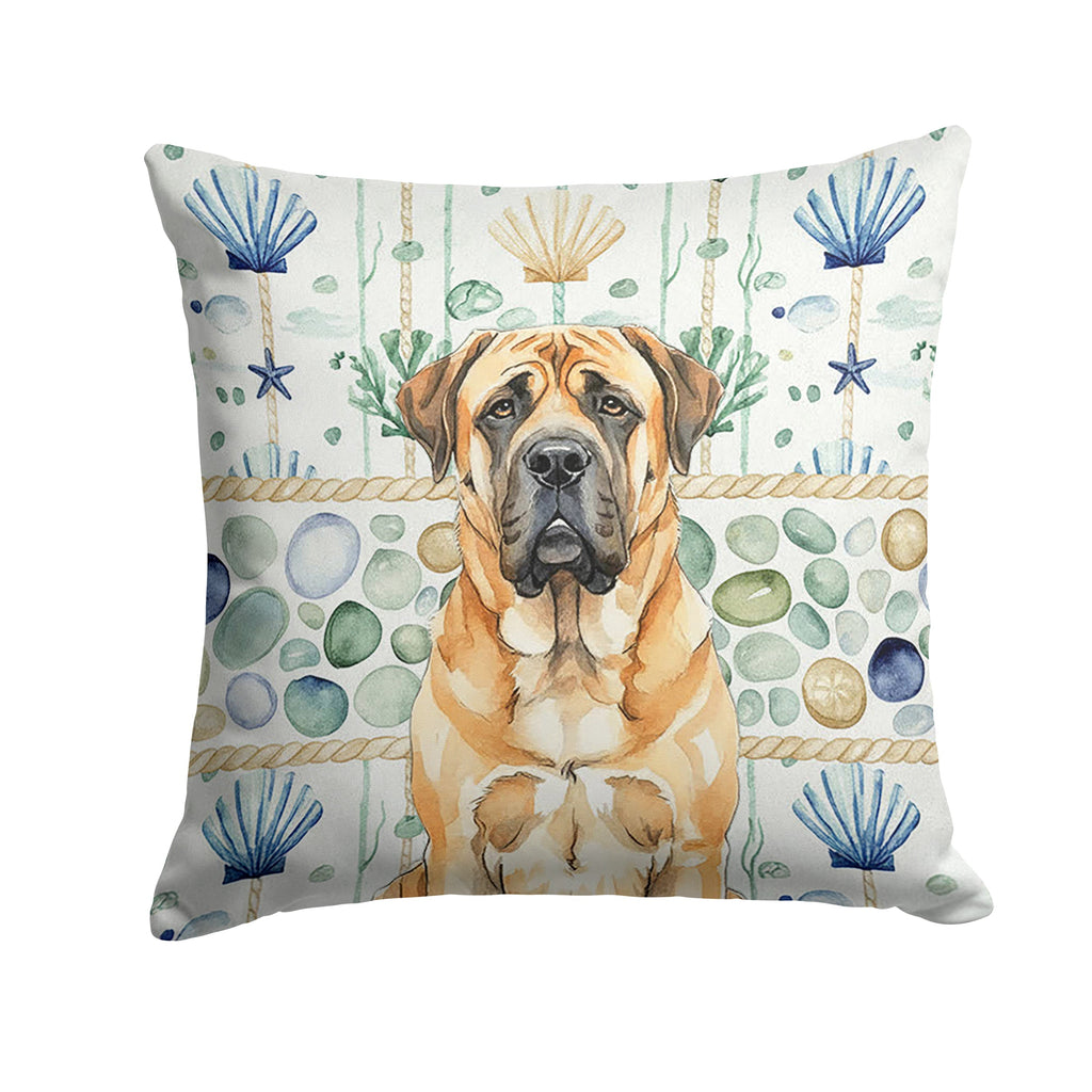 Apricot English Mastiff Coastal Sea Glass Decorative Throw Pillow 14x14 Indoor Outdoor Accent Cushion, Fabric Cover with Insert for Sofa, Bed, Porch & Living Room