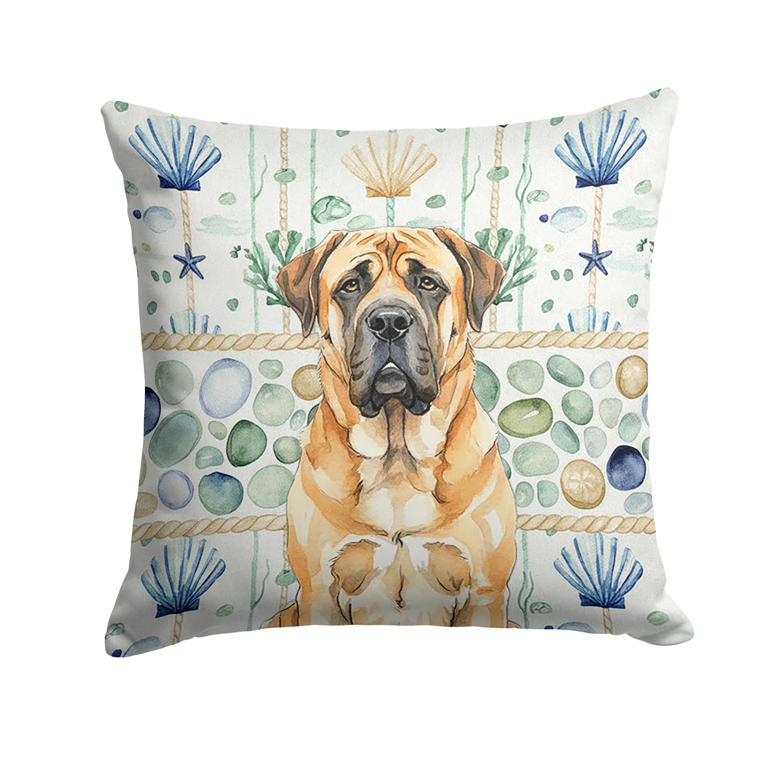 Apricot English Mastiff Coastal Sea Glass Decorative Throw Pillow 18x18 Indoor Outdoor Accent Cushion, Fabric Cover with Insert for Sofa, Bed, Porch & Living Room
