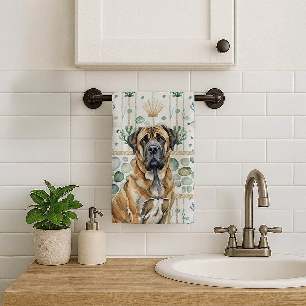 Brindle English Mastiff Coastal Sea Glass Kitchen Towel Velour Plush Front and Cotton Loop Back Machine Washable