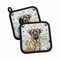 Brindle English Mastiff Coastal Sea Glass Pot Holder Set of 2 Heat Resistant Quilted Hot Pads 7.5 x 7.5 Inch, Insulated Kitchen Trivets for Cooking & Baking