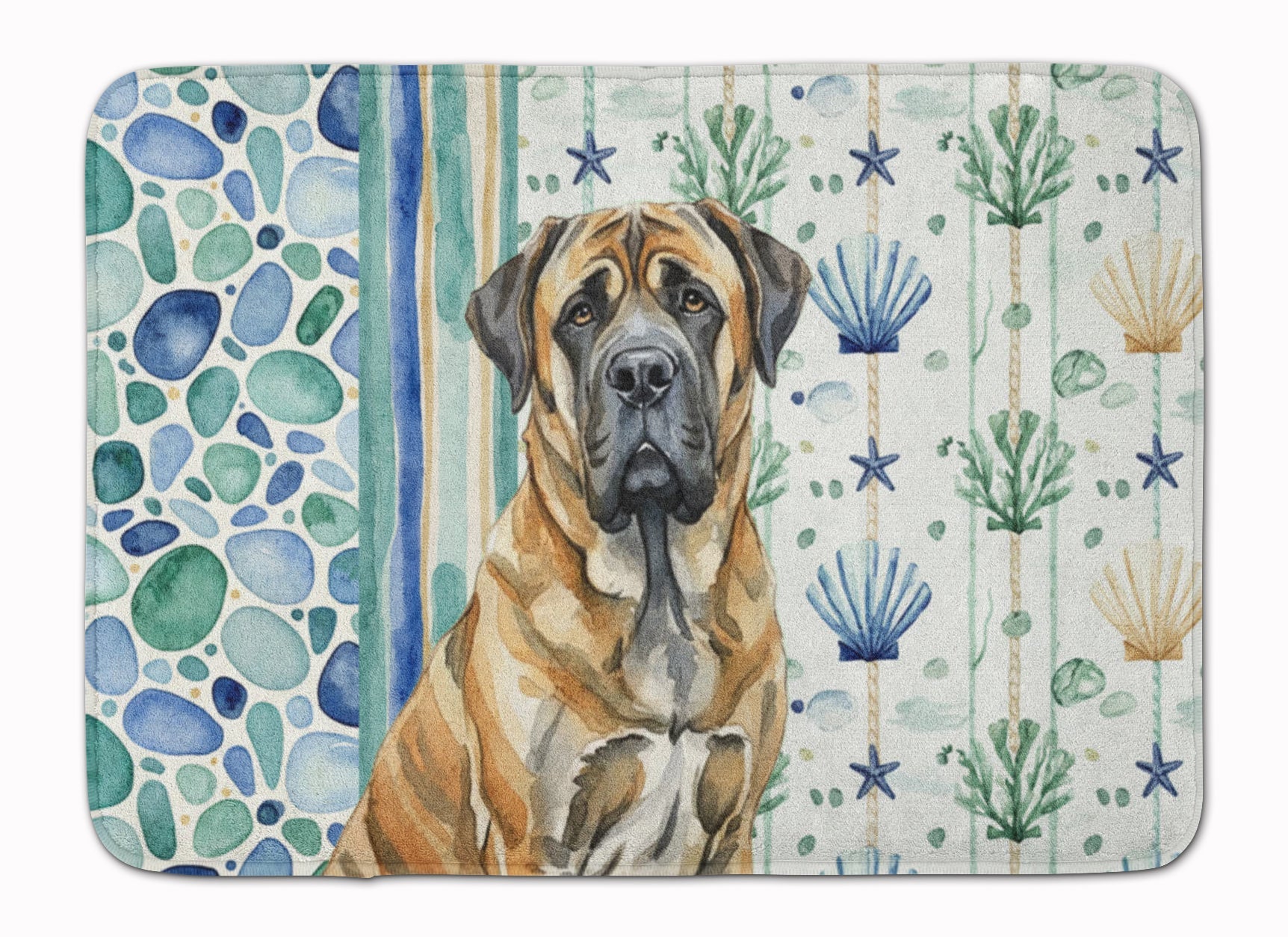 Brindle English Mastiff Coastal Sea Glass Memory Foam Kitchen Mat Machine Washable Anti-Fatigue Cushion Comfort Bath or Kitchen Rug