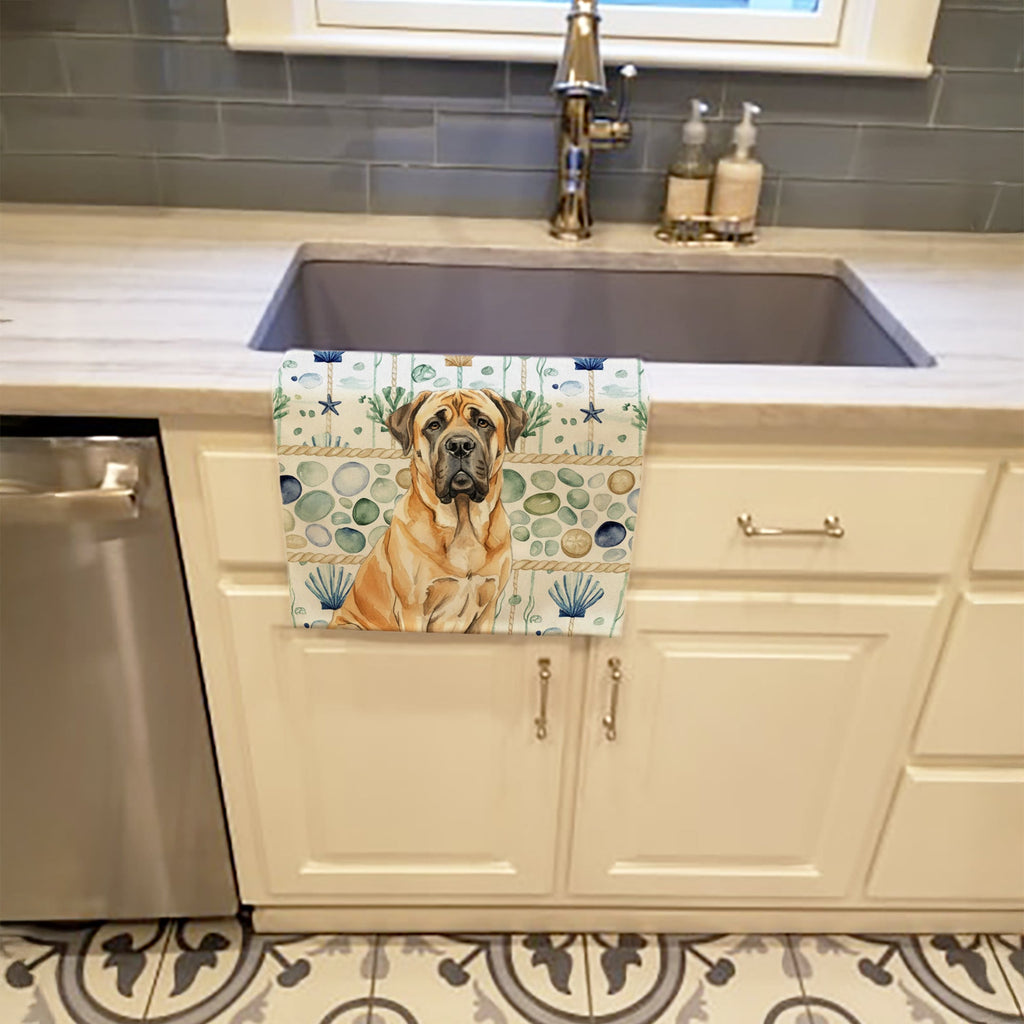 Fawn English Mastiff Coastal Sea Glass Kitchen Towel Velour Plush Front and Cotton Loop Back Machine Washable
