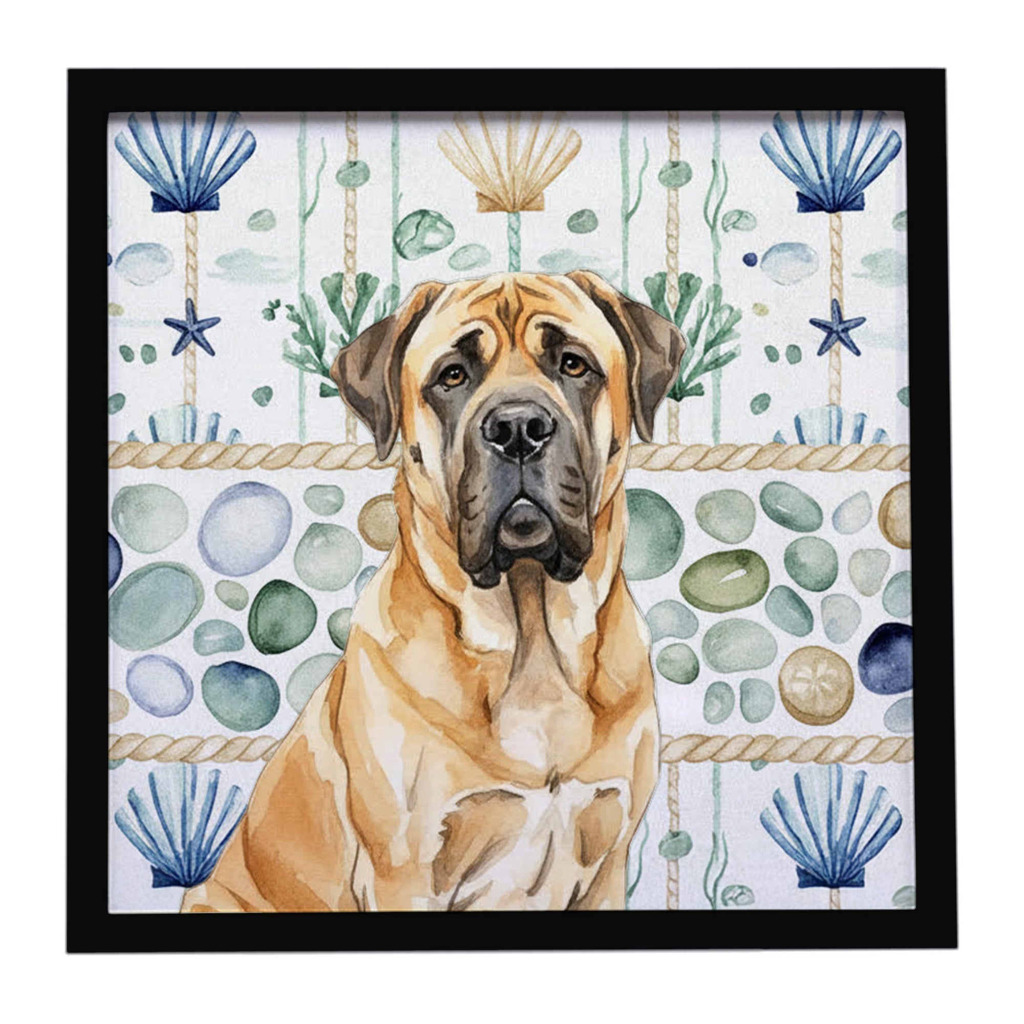 Fawn English Mastiff Coastal Sea Glass Framed Metal Print Bathroom, Kitchen, Office, Home Decor Wall Art Ready to Hang, Square, 8X8