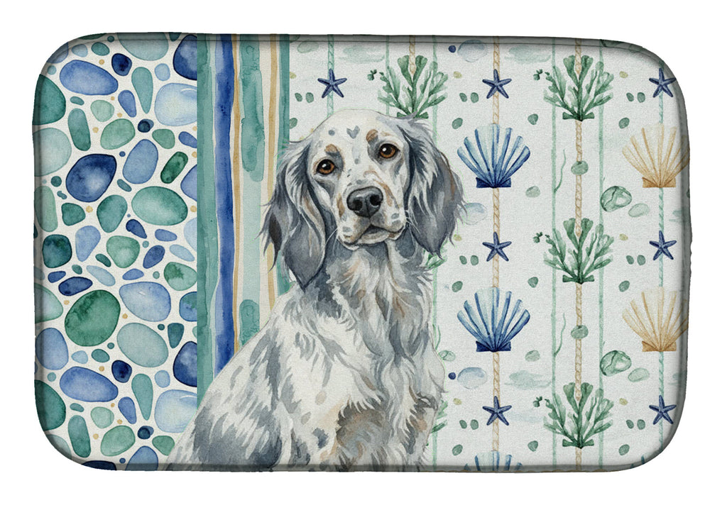 Blue Belton English Setter Coastal Sea Glass Dish Drying Mat Absorbent Dish Drying Mat Pad for Kitchen Counter Dish Drainer Mat for Countertop, 14 x 21", Multicolor