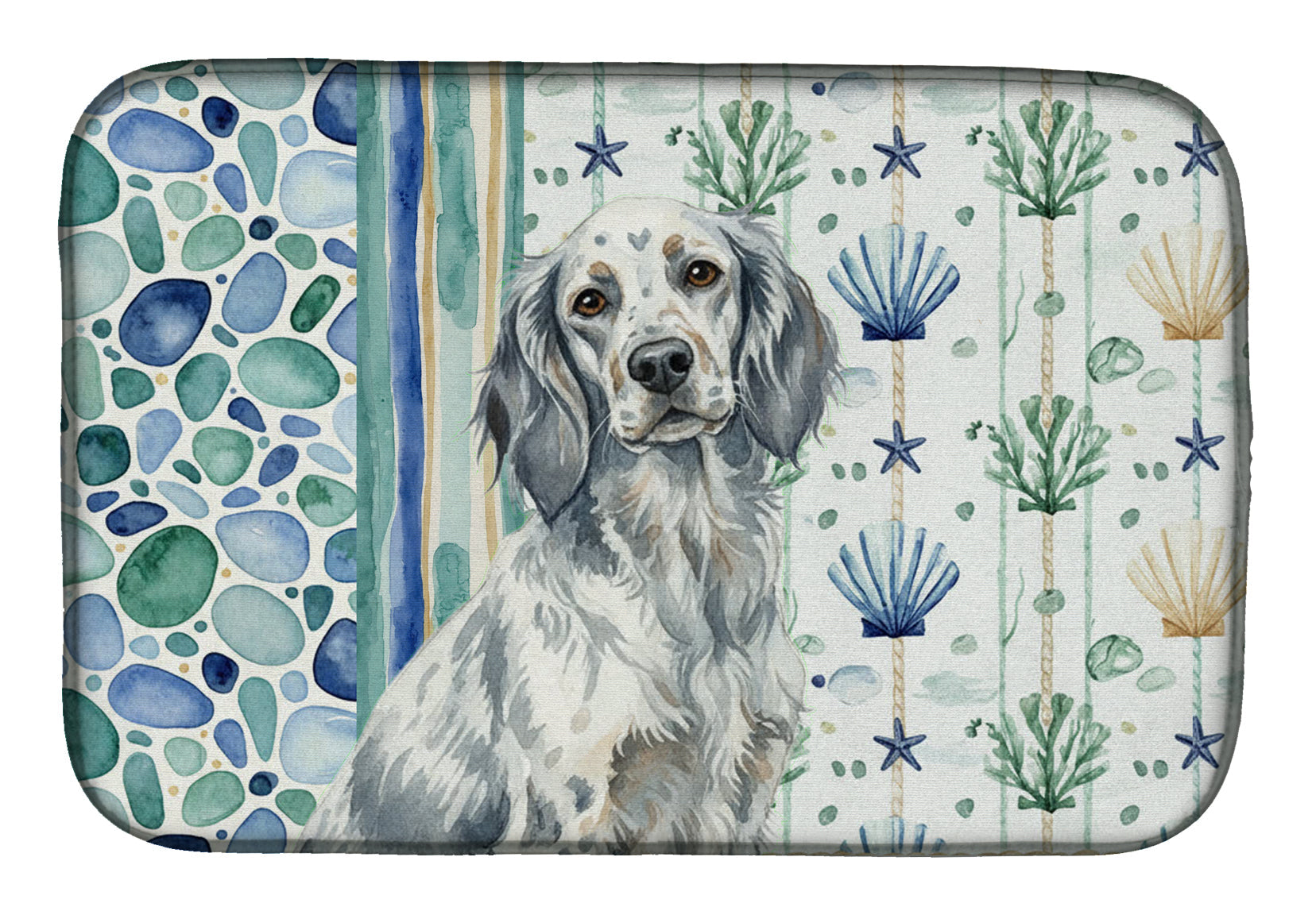 Blue Belton English Setter Coastal Sea Glass Dish Drying Mat Absorbent Dish Drying Mat Pad for Kitchen Counter Dish Drainer Mat for Countertop, 14 x 21", Multicolor