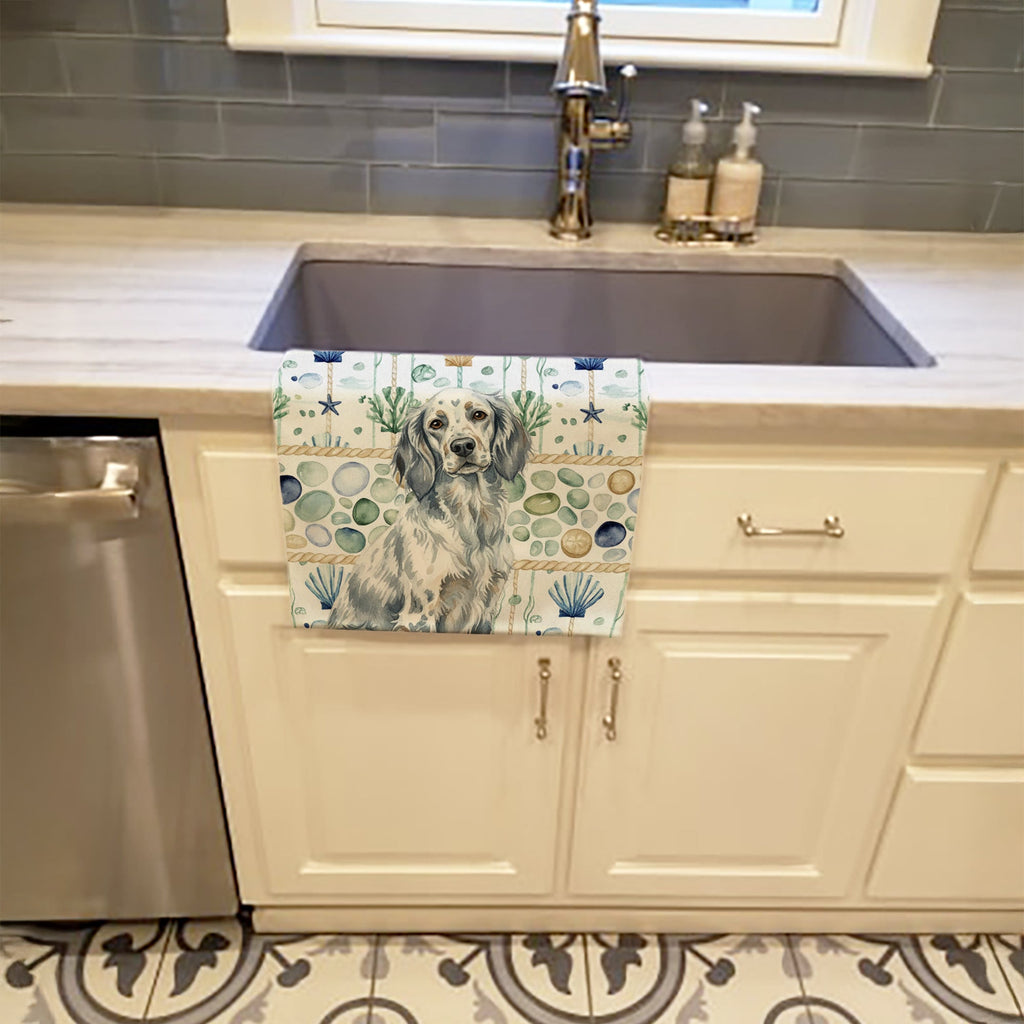 Blue Belton English Setter Coastal Sea Glass Kitchen Towel Velour Plush Front and Cotton Loop Back Machine Washable