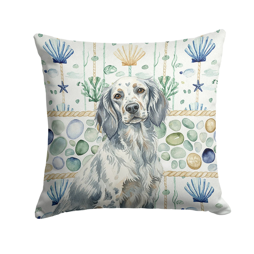 Blue Belton English Setter Coastal Sea Glass Decorative Throw Pillow 14x14 Indoor Outdoor Accent Cushion, Fabric Cover with Insert for Sofa, Bed, Porch & Living Room