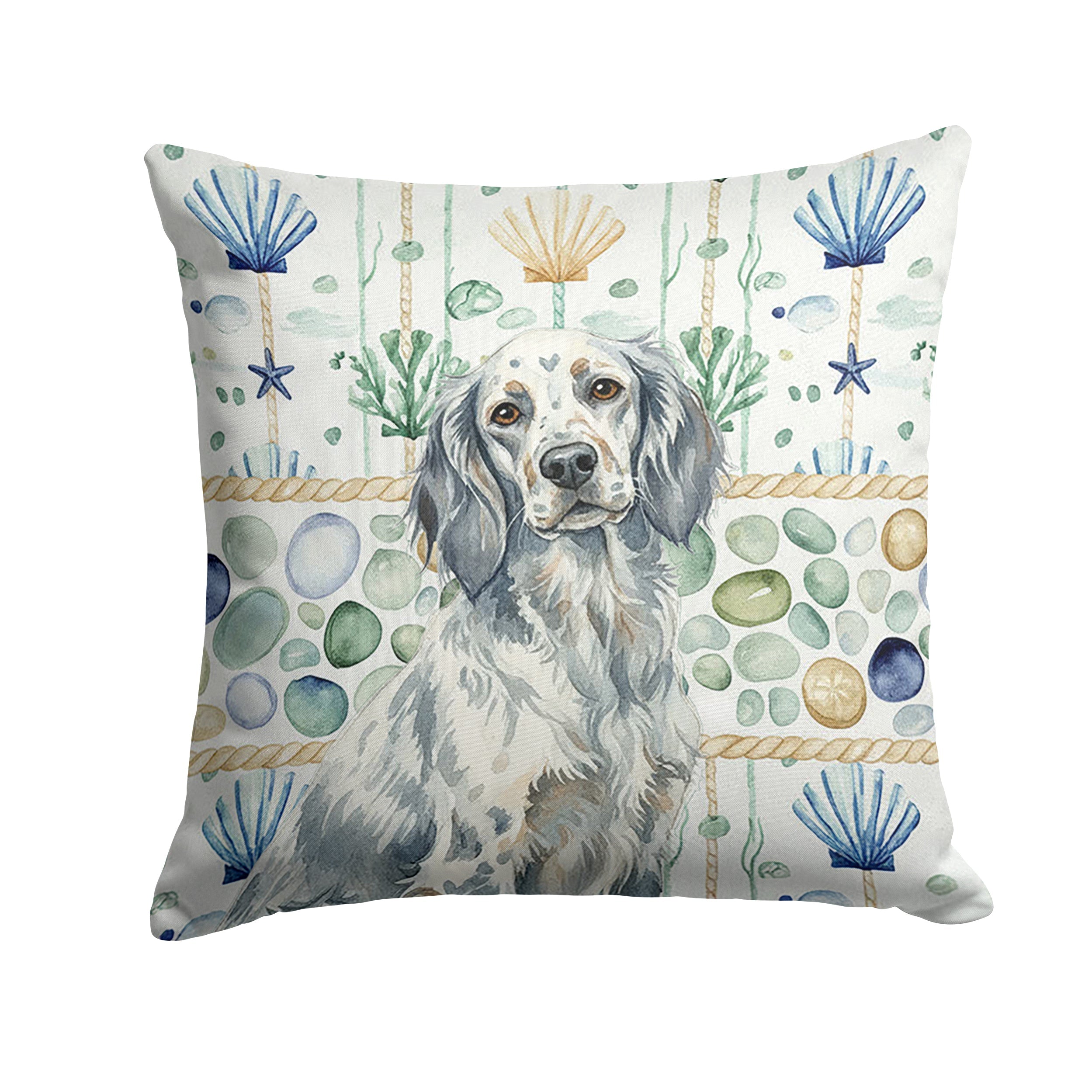 Blue Belton English Setter Coastal Sea Glass Decorative Throw Pillow 18x18 Indoor Outdoor Accent Cushion, Fabric Cover with Insert for Sofa, Bed, Porch & Living Room