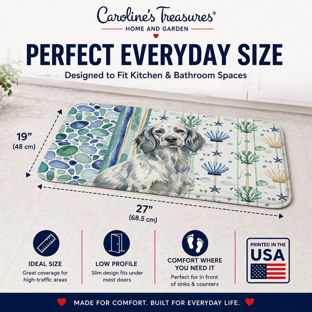 Blue Belton English Setter Coastal Sea Glass Memory Foam Kitchen Mat Machine Washable Anti-Fatigue Cushion Comfort Bath or Kitchen Rug