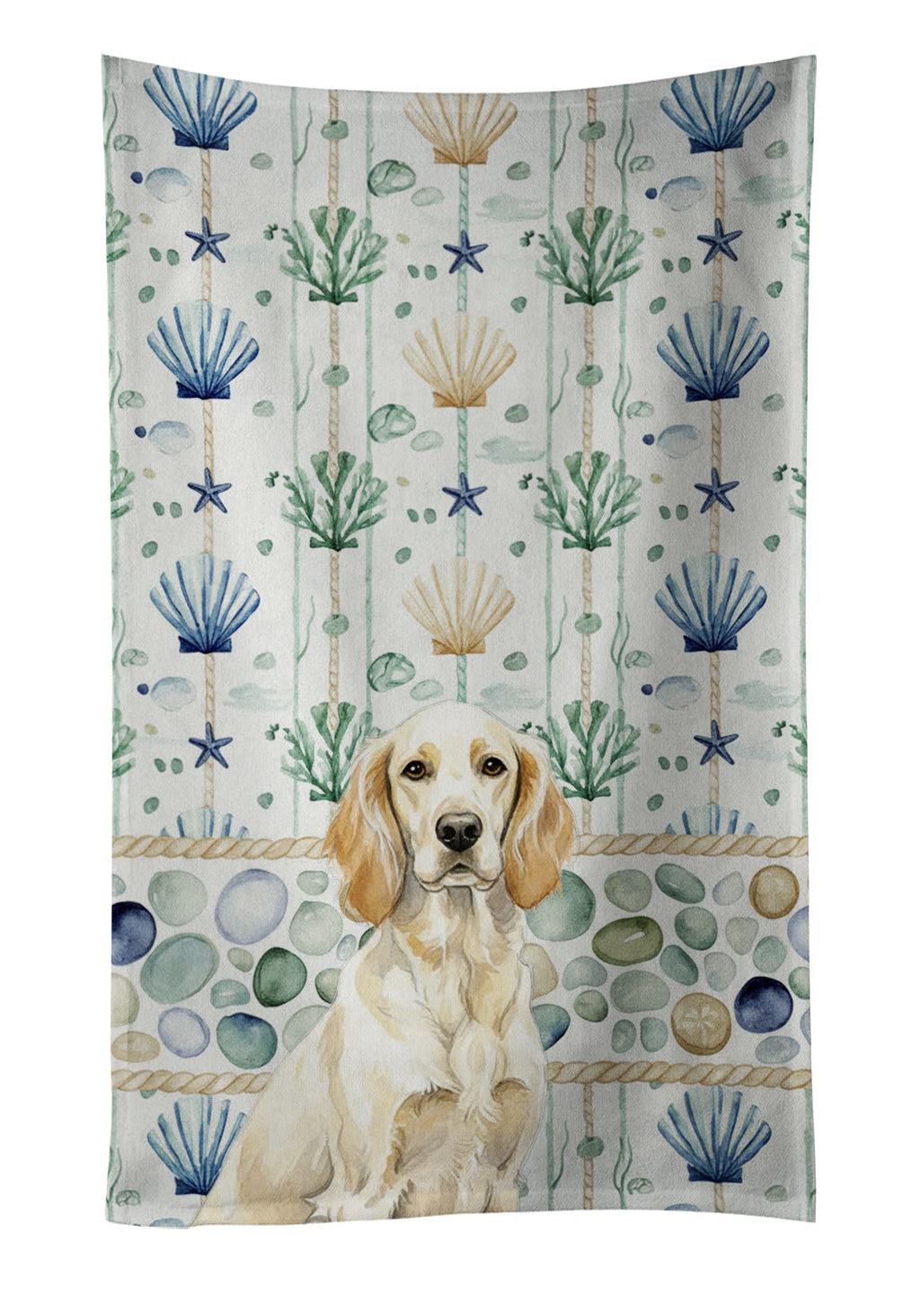Lemon Belton English Setter Coastal Sea Glass Kitchen Towel Velour Plush Front and Cotton Loop Back Machine Washable