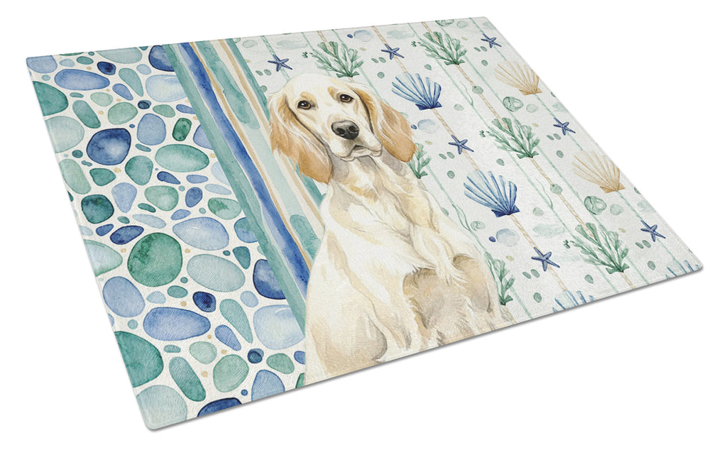 Lemon Belton English Setter Coastal Sea Glass Cutting Board Tempered Glass Kitchen Cutting Surface, Heat Resistant Chopping, Non-Slip Feet, Food Prep & Serving