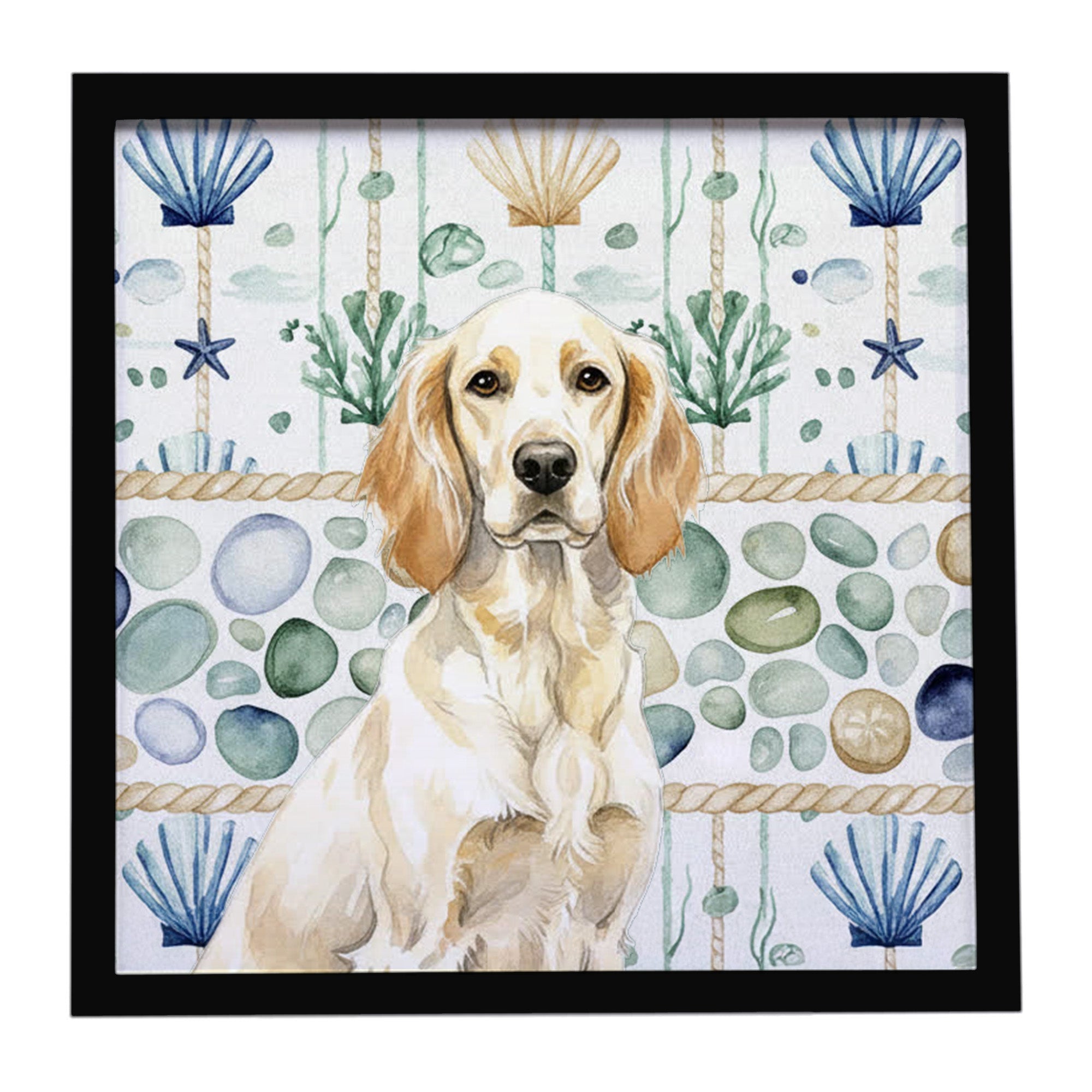 Lemon Belton English Setter Coastal Sea Glass Framed Metal Print Bathroom, Kitchen, Office, Home Decor Wall Art Ready to Hang, Square, 8X8