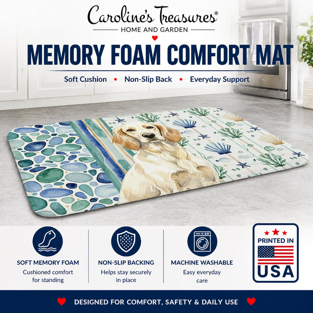 Lemon Belton English Setter Coastal Sea Glass Memory Foam Kitchen Mat Machine Washable Anti-Fatigue Cushion Comfort Bath or Kitchen Rug