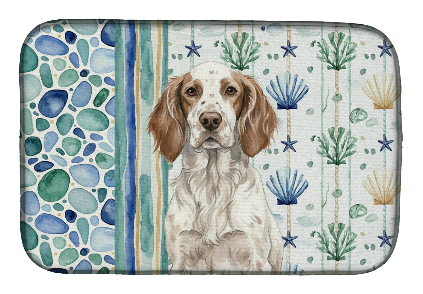 Liver Belton English Setter Coastal Sea Glass Dish Drying Mat Absorbent Dish Drying Mat Pad for Kitchen Counter Dish Drainer Mat for Countertop, 14 x 21", Multicolor
