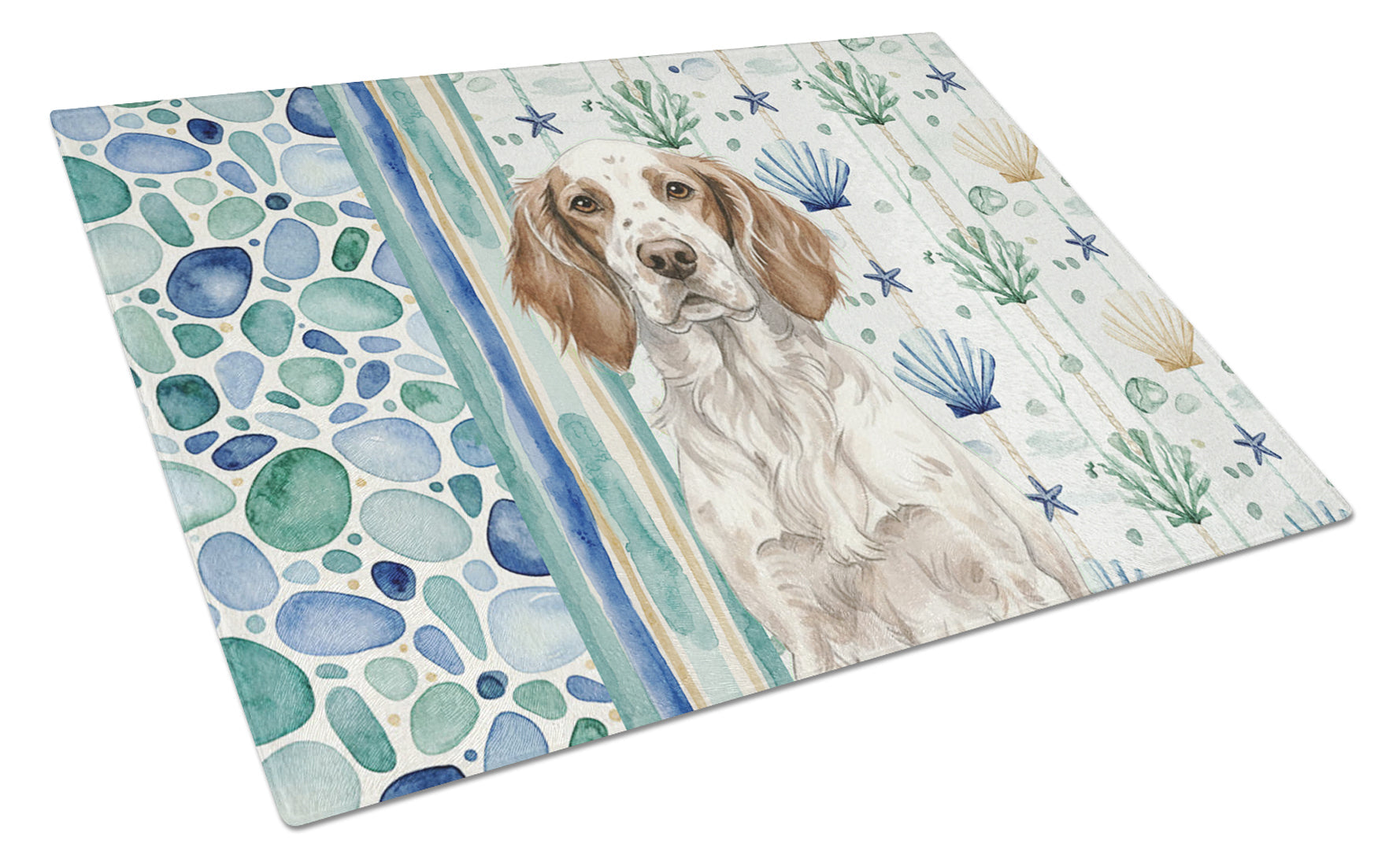 Liver Belton English Setter Coastal Sea Glass Cutting Board Tempered Glass Kitchen Cutting Surface, Heat Resistant Chopping, Non-Slip Feet, Food Prep & Serving