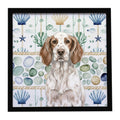 Liver Belton English Setter Coastal Sea Glass Framed Metal Print Bathroom, Kitchen, Office, Home Decor Wall Art Ready to Hang, Square, 8X8