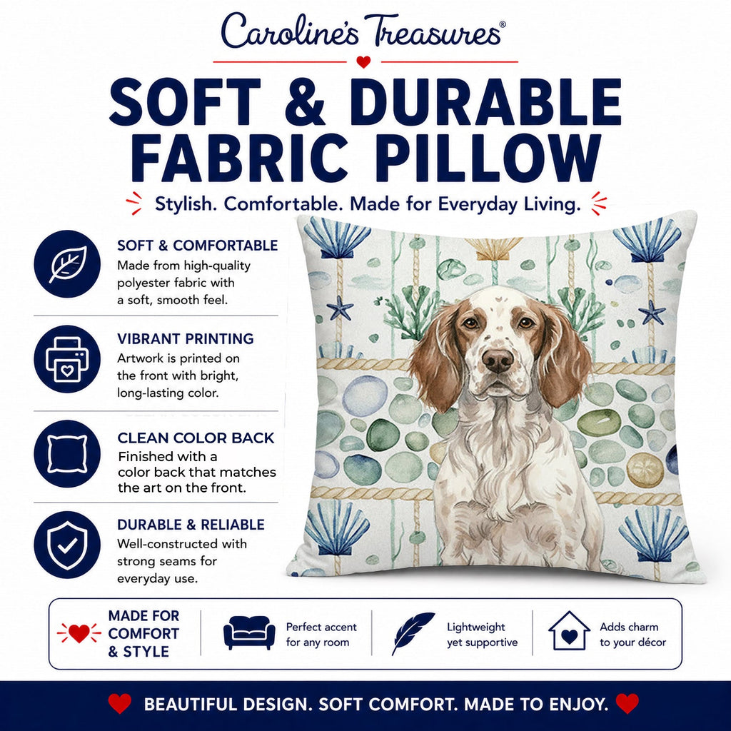 Liver Belton English Setter Coastal Sea Glass Decorative Throw Pillow 18x18 Indoor Outdoor Accent Cushion, Fabric Cover with Insert for Sofa, Bed, Porch & Living Room