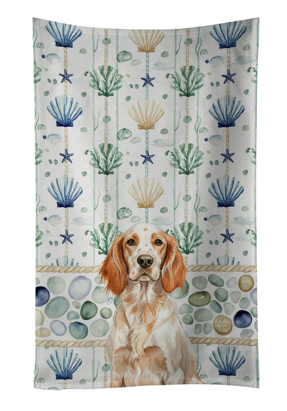 Orange Belton English Setter Coastal Sea Glass Kitchen Towel Velour Plush Front and Cotton Loop Back Machine Washable