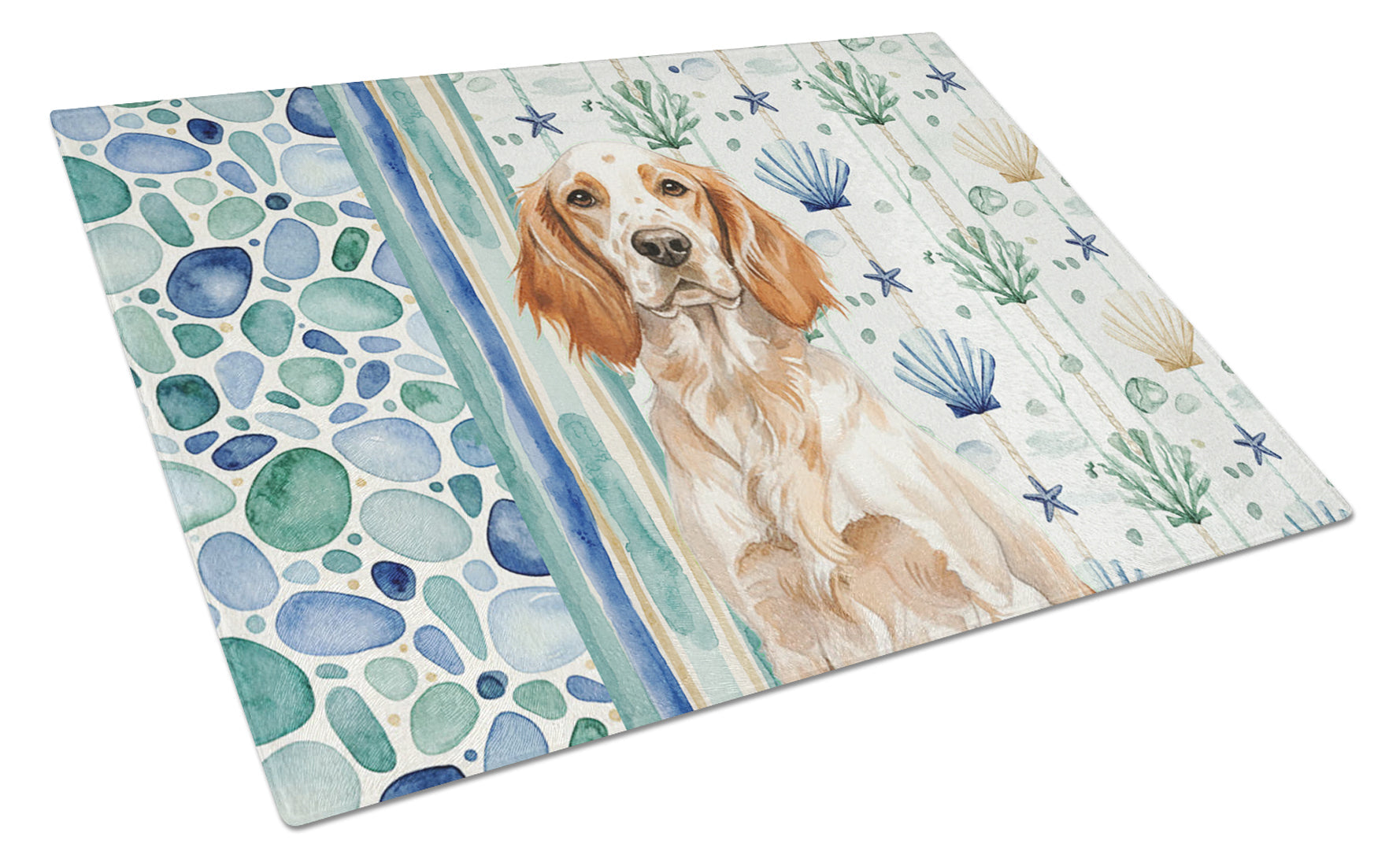 Orange Belton English Setter Coastal Sea Glass Cutting Board Tempered Glass Kitchen Cutting Surface, Heat Resistant Chopping, Non-Slip Feet, Food Prep & Serving