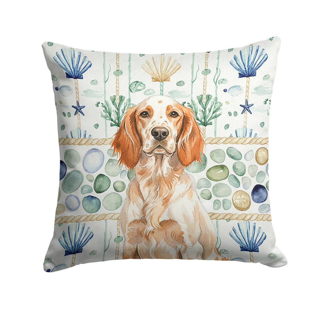Orange Belton English Setter Coastal Sea Glass Decorative Throw Pillow 14x14 Indoor Outdoor Accent Cushion, Fabric Cover with Insert for Sofa, Bed, Porch & Living Room