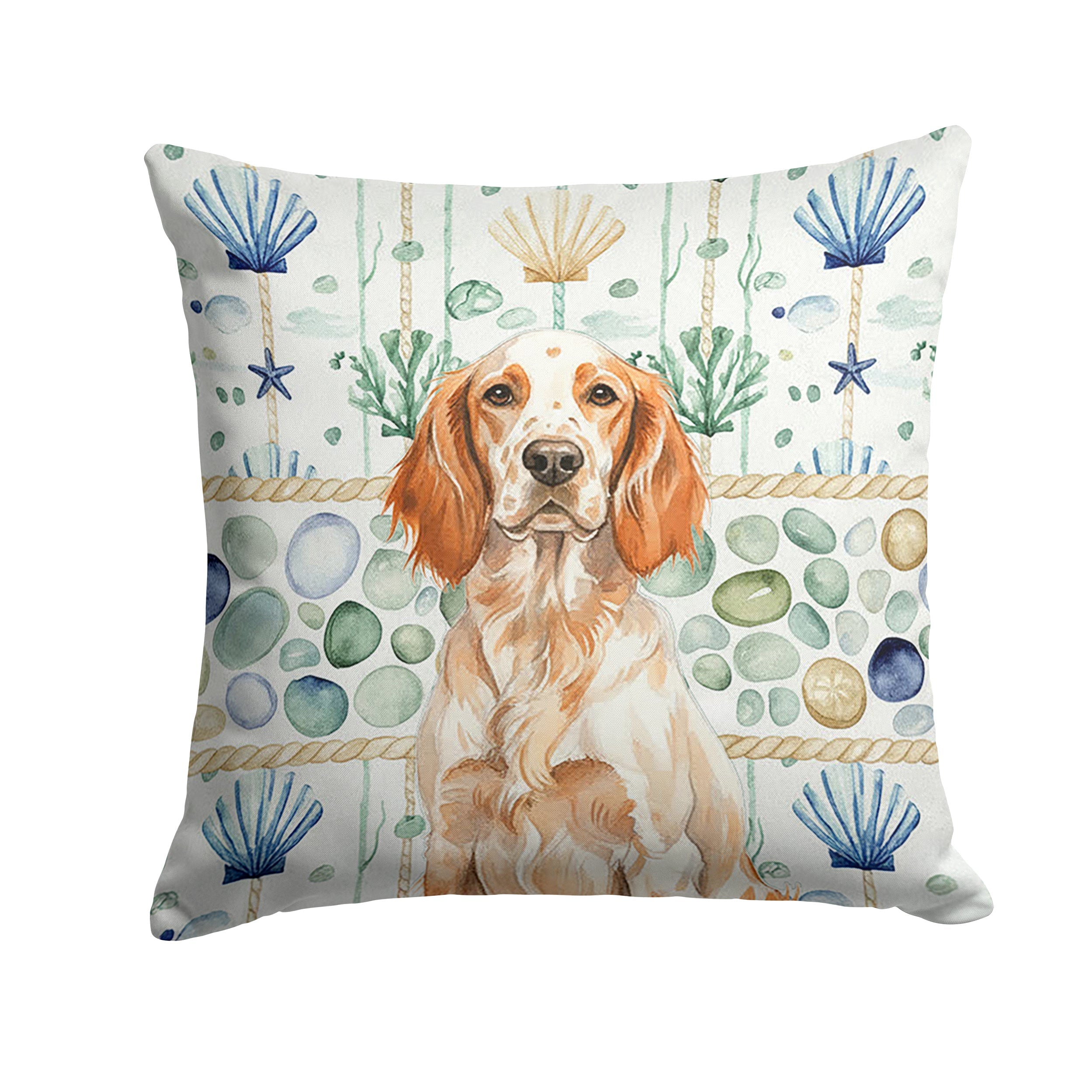 Orange Belton English Setter Coastal Sea Glass Decorative Throw Pillow 18x18 Indoor Outdoor Accent Cushion, Fabric Cover with Insert for Sofa, Bed, Porch & Living Room