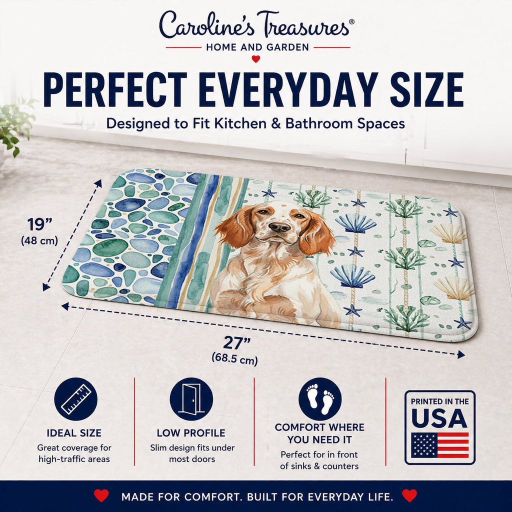 Orange Belton English Setter Coastal Sea Glass Memory Foam Kitchen Mat Machine Washable Anti-Fatigue Cushion Comfort Bath or Kitchen Rug