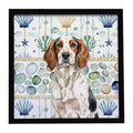 Tricolor English Setter Coastal Sea Glass Framed Metal Print Bathroom, Kitchen, Office, Home Decor Wall Art Ready to Hang, Square, 8X8