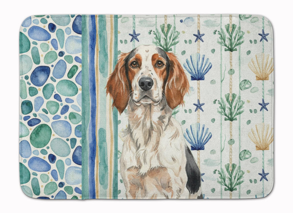 Tricolor English Setter Coastal Sea Glass Memory Foam Kitchen Mat Machine Washable Anti-Fatigue Cushion Comfort Bath or Kitchen Rug