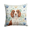 Liver and White English Springer Spaniel Coastal Sea Glass Decorative Throw Pillow 18x18 Indoor Outdoor Accent Cushion, Fabric Cover with Insert for Sofa, Bed, Porch & Living Room
