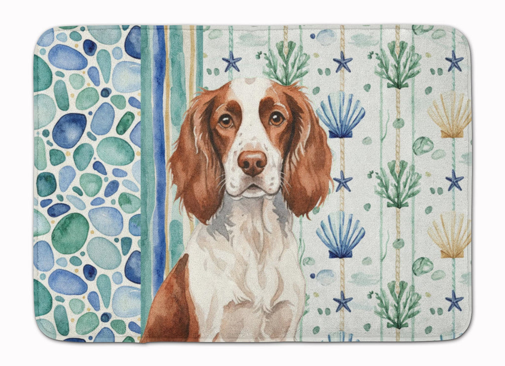 Liver and White English Springer Spaniel Coastal Sea Glass Memory Foam Kitchen Mat Machine Washable Anti-Fatigue Cushion Comfort Bath or Kitchen Rug