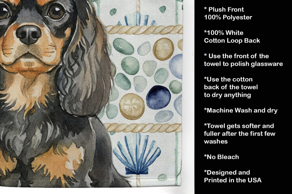 Black and Tan English Toy Spaniel Coastal Sea Glass Kitchen Towel Velour Plush Front and Cotton Loop Back Machine Washable