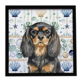 Black and Tan English Toy Spaniel Coastal Sea Glass Framed Metal Print Bathroom, Kitchen, Office, Home Decor Wall Art Ready to Hang, Square, 8X8