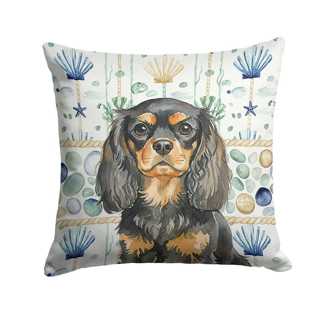 Black and Tan English Toy Spaniel Coastal Sea Glass Decorative Throw Pillow 18x18 Indoor Outdoor Accent Cushion, Fabric Cover with Insert for Sofa, Bed, Porch & Living Room